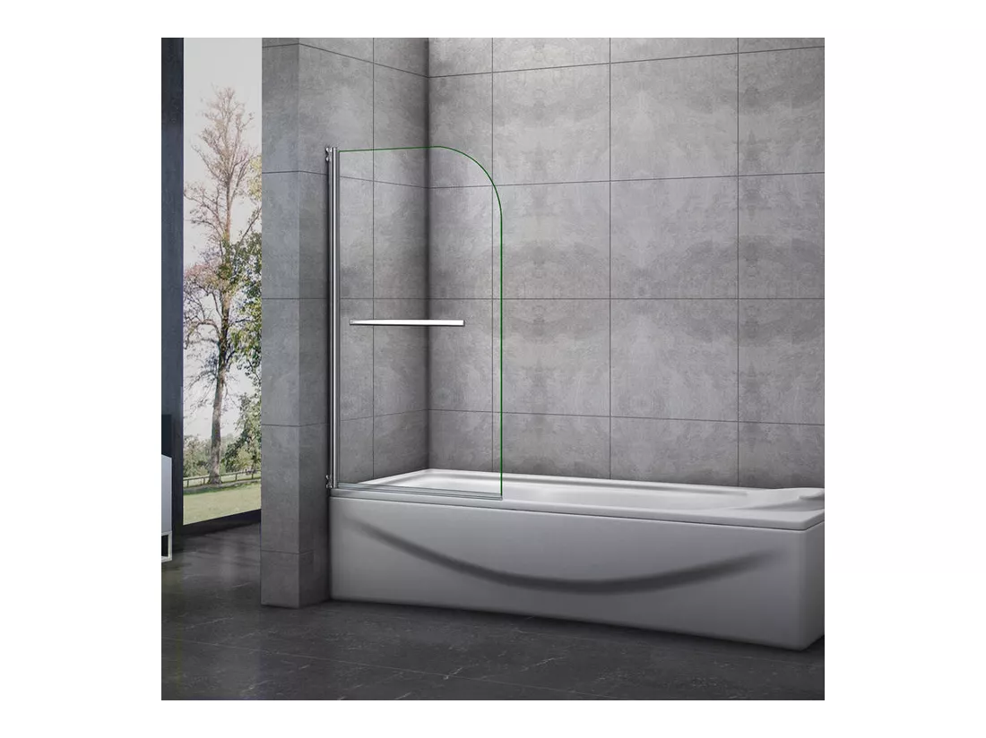 Pare-baignoire 70x130cm pivotant 180° en verre trempé, paroi de baignoire avec porte-serviette
