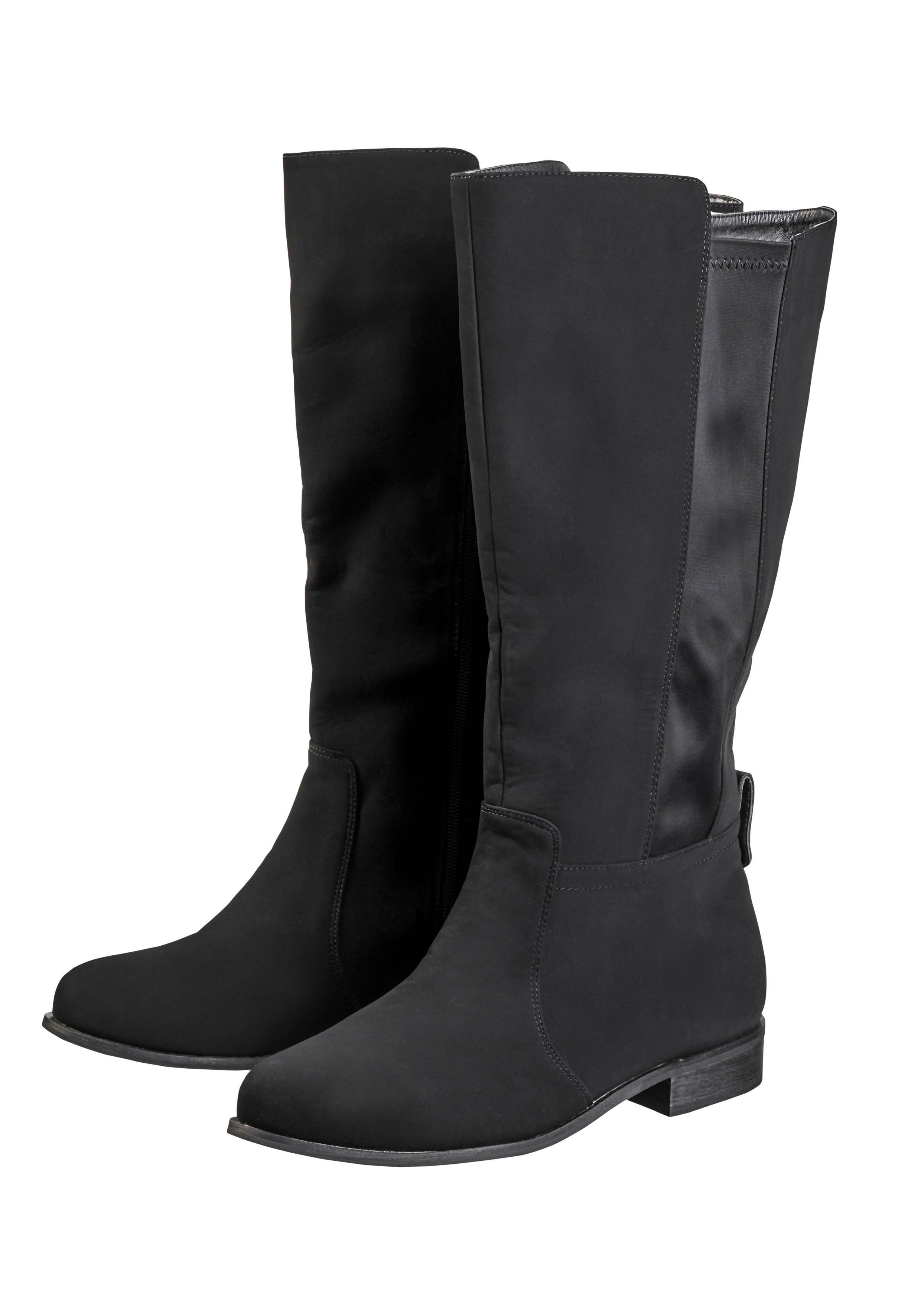 Weitschaftstiefel mit Stretcheinsatz, Velourslederimitat
