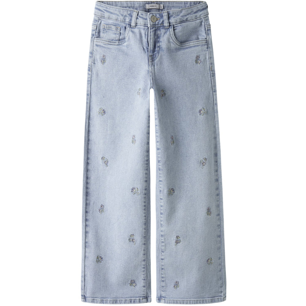 Køb Name It Light Blue Denim Flower Embroidery Nkfrose Wide Emb Jeans 2010-Fr Noos