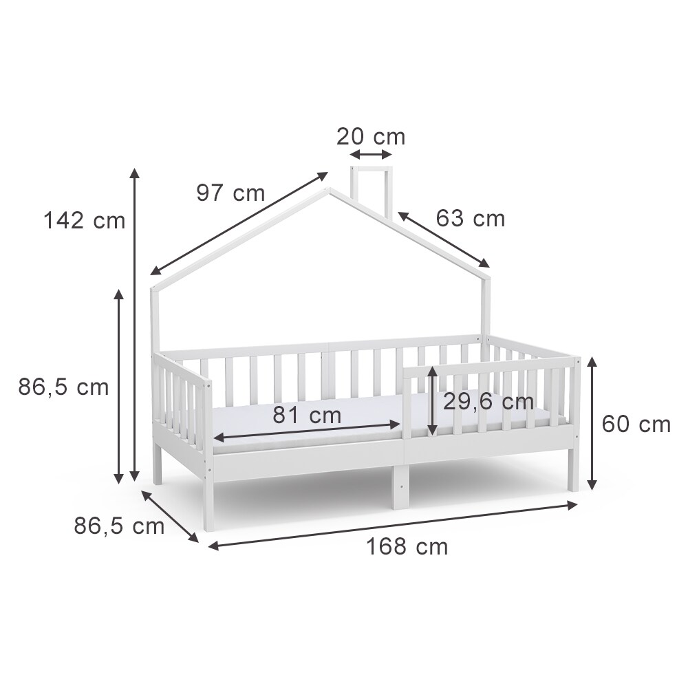 Vicco Hausbett Kinderbett Justus Weiß 80 x 160 cm mit Matratze modern