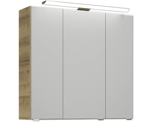 Pelipal Kumba badkamermeubelset (B x H x D): 107 x 200 x 50 cm, frontkleur: Riviera eiken, 5-delige set inclusief witte mineraalstenen wastafel, badmeubel en wandkast (99.770126474)