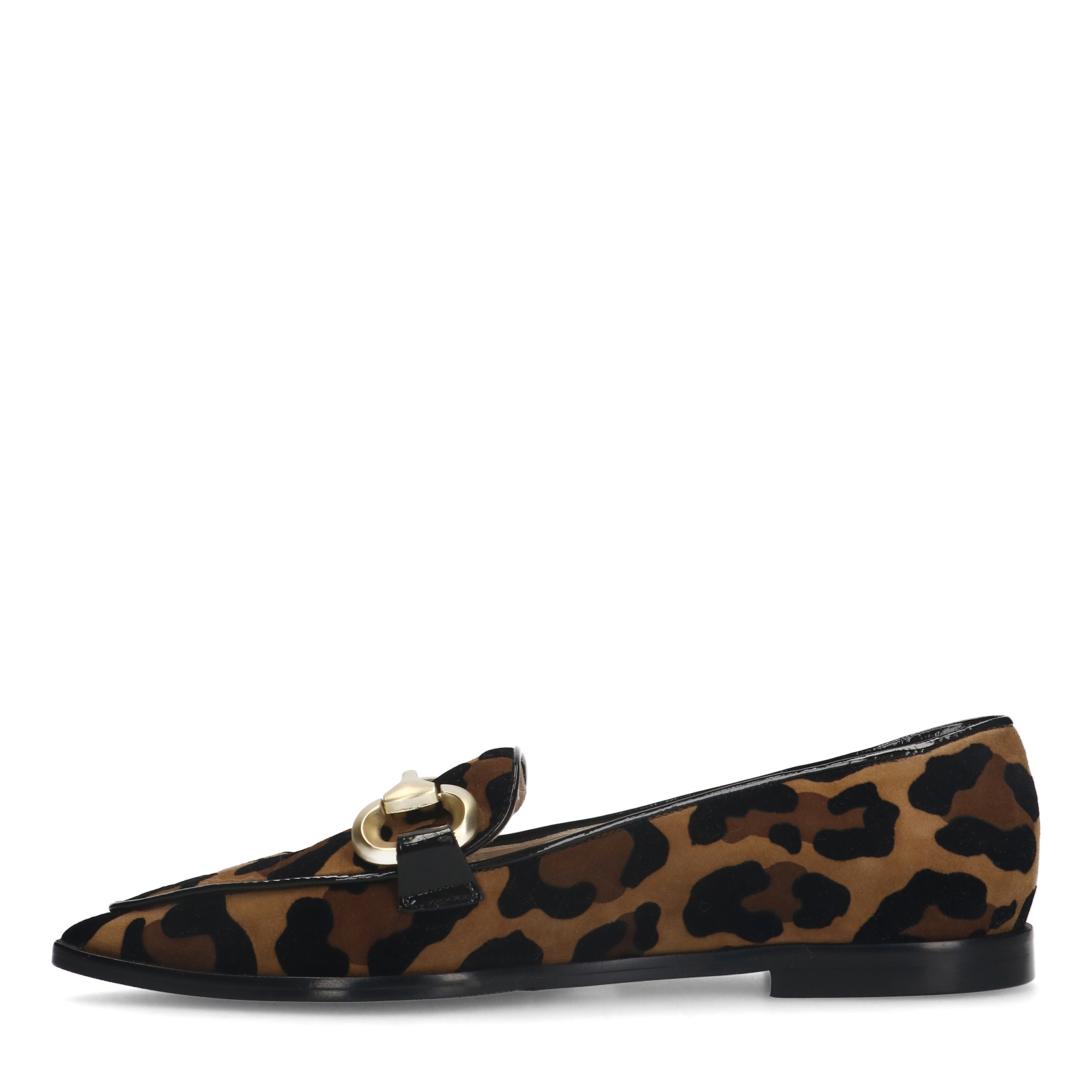 Suède panter loafers met gouden chain