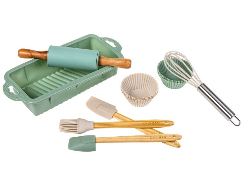 FURBER Backformen-Set für Kinder, 12-teilig, Grün/Grau Backutensilien für die Kleinen