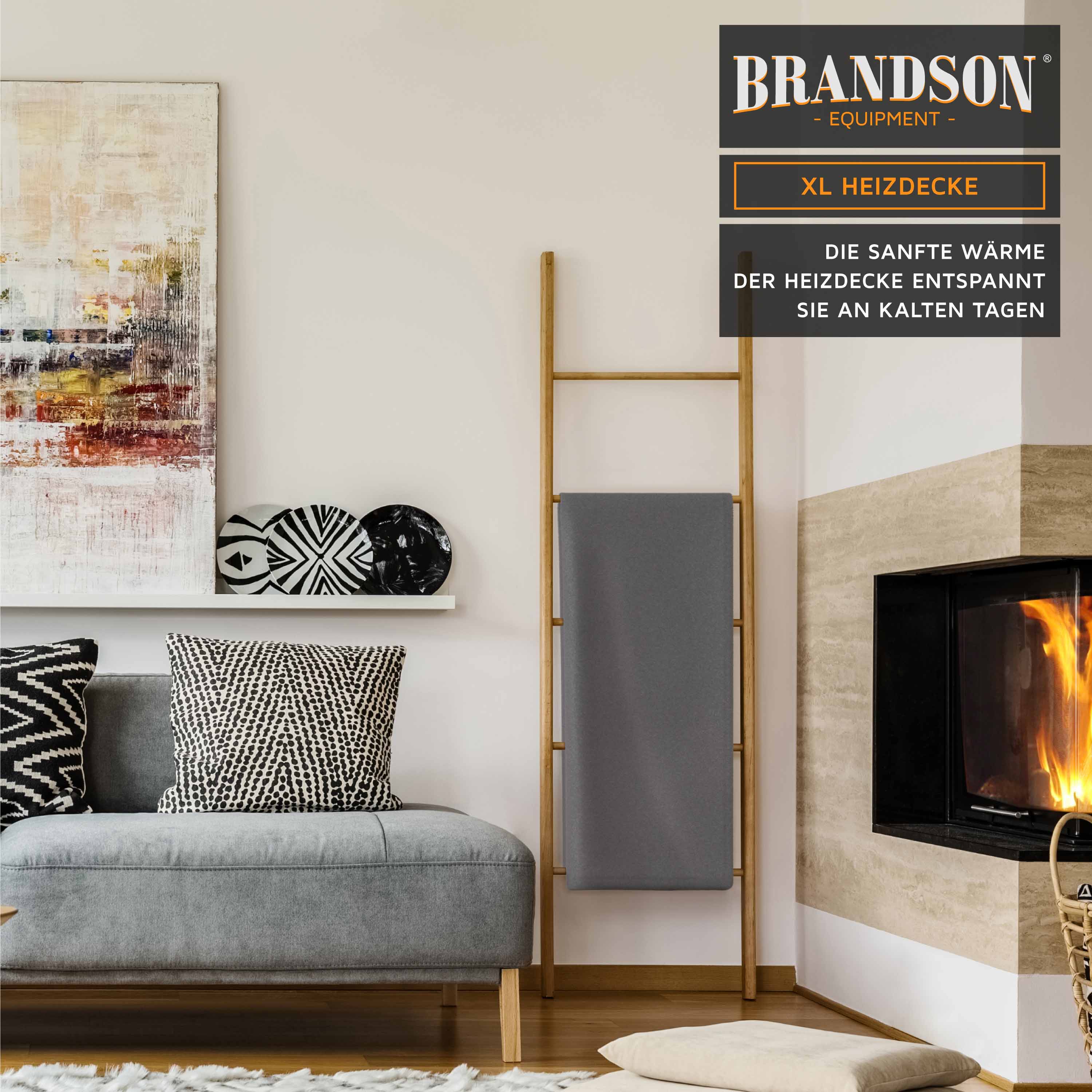 Brandson Heizdecke, elektrische Wärmedecke XXL, 180x130cm, Kuscheldecke mit 3 Temperaturstufen, 120W, Abschaltautomatik, Timerfunktion, Grau