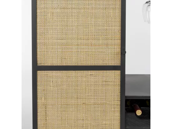 Guuji - Armoire à vin en bois et cannage H100cm - Couleur - Naturel / noir