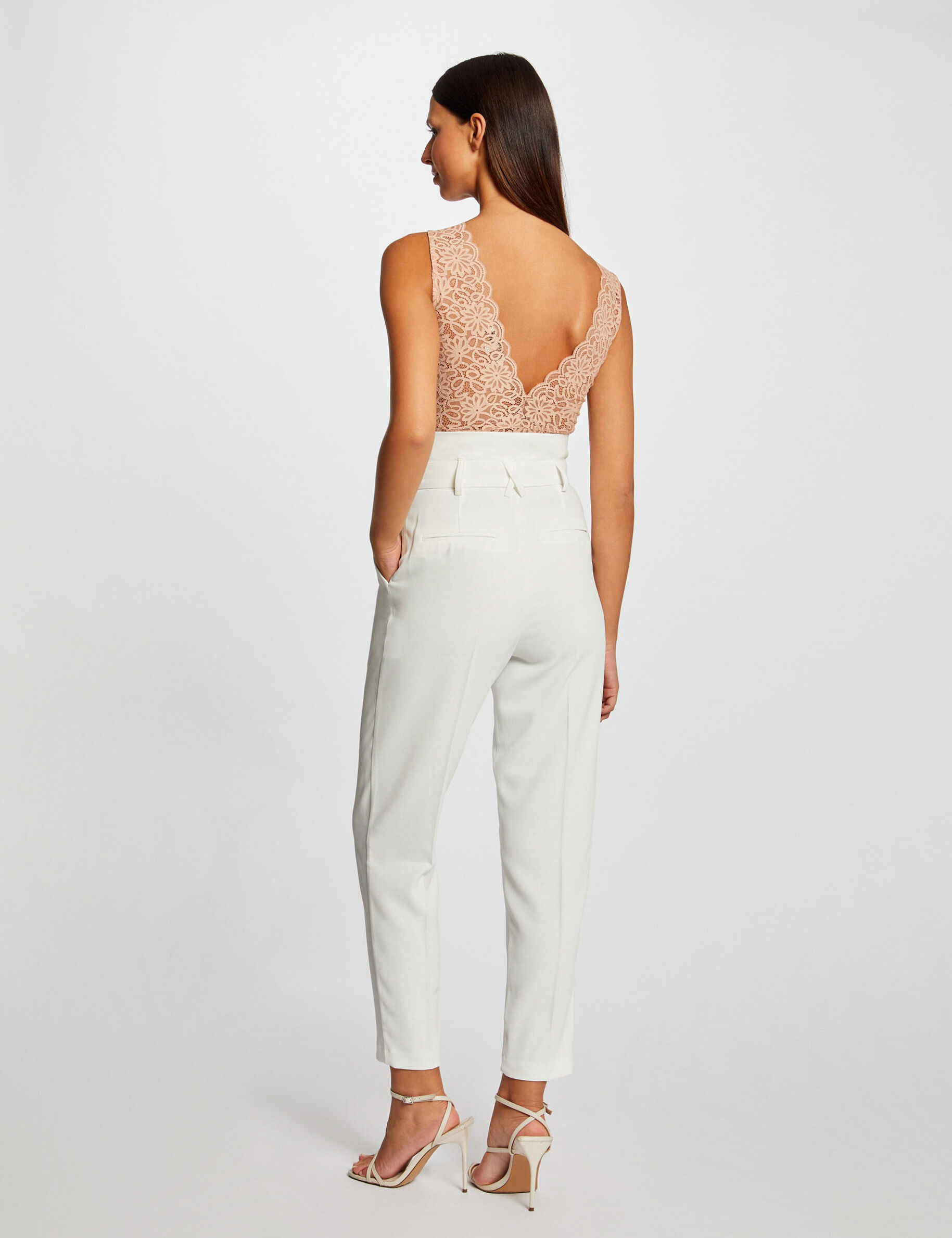 Pantalon paperbag ceinturé ecru femme - ecru