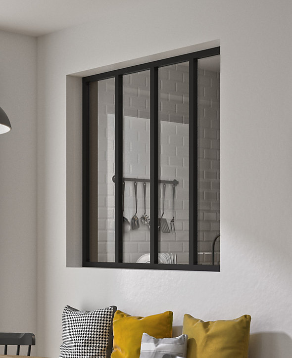 Verrière en aluminium noir 4 carreaux Optimum H.110 x 123,2 cm