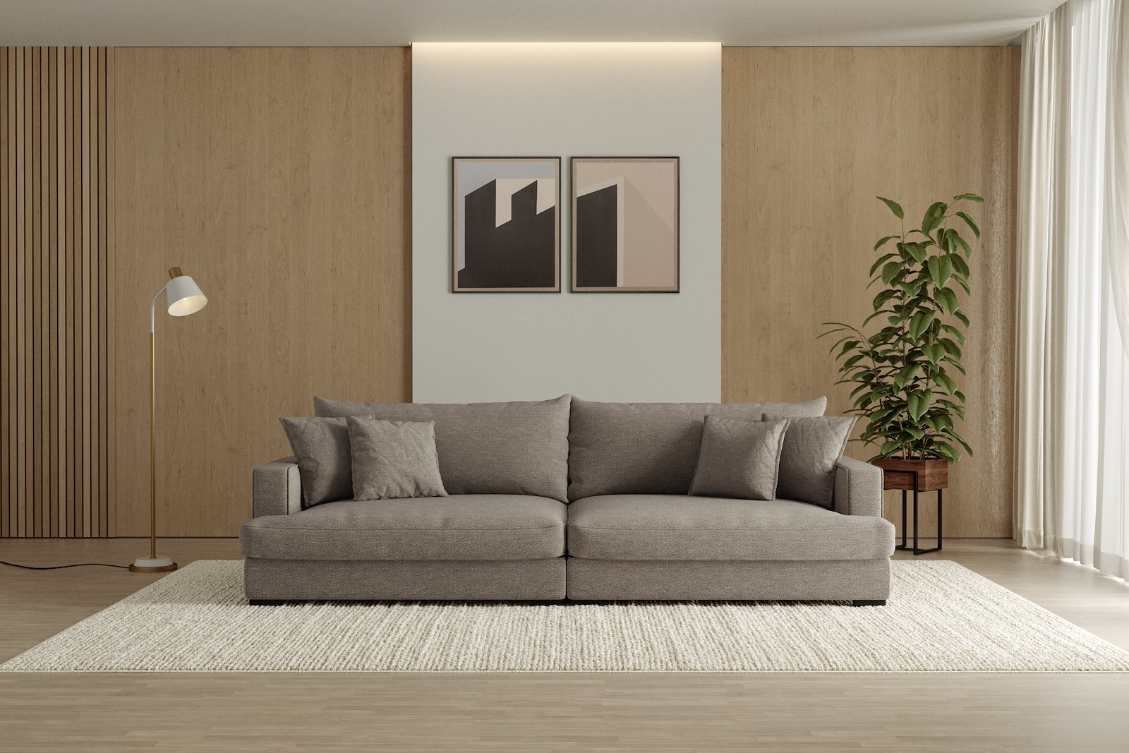 Rossi Lux 4-seter sofa Tekstil Beatto 1023 Grønn Grå, arm A med sorte ben. Lux Komfort.