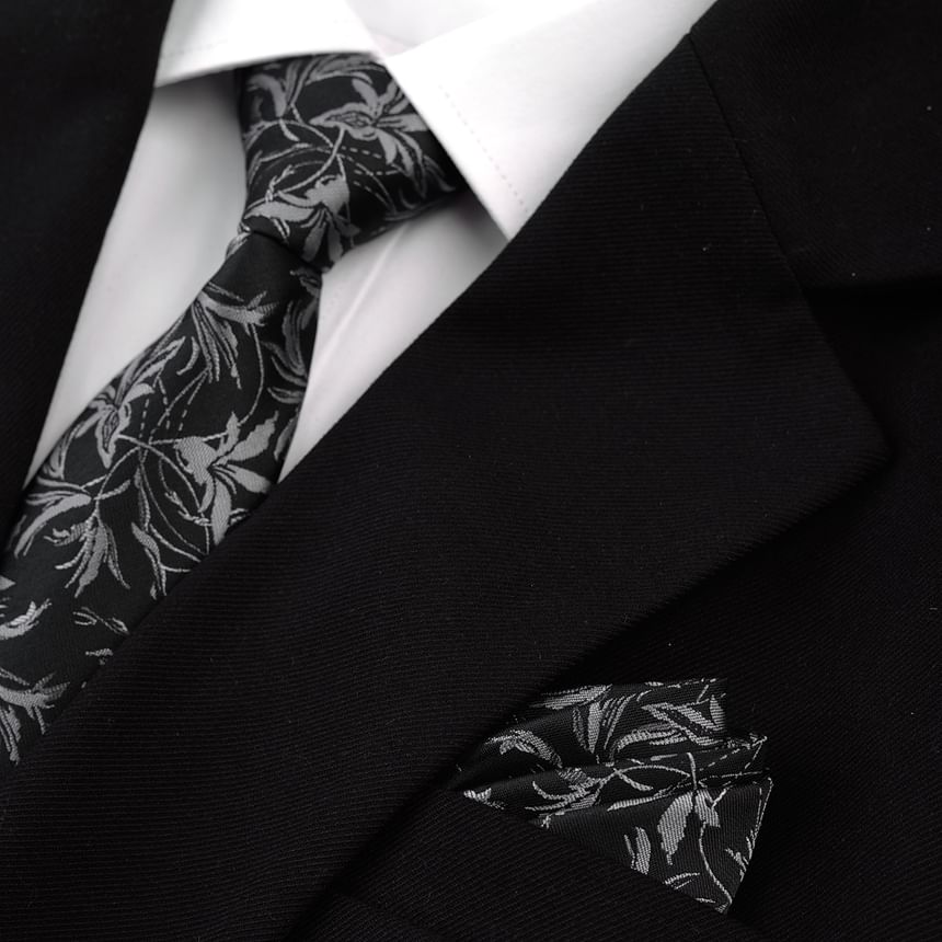 Prodigy - Stropdas met bloemenprint / Strik / Pochet / Stropdasclip met veren / Herten reversspeld / Set
