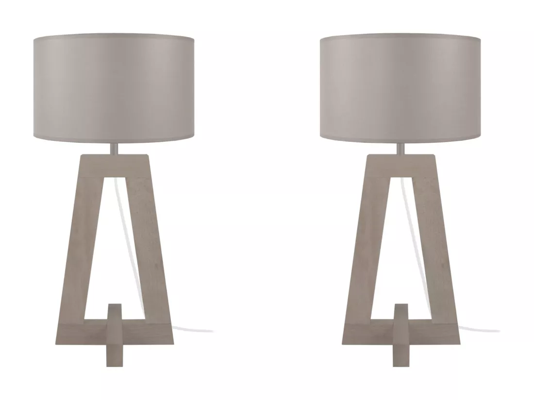Pair de Lampes a poser colonne bois taupe 54 cm.