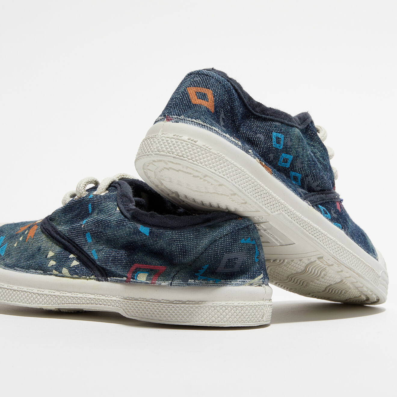 Bensimon Tennis basses Ethnique lacets imprimées bleues