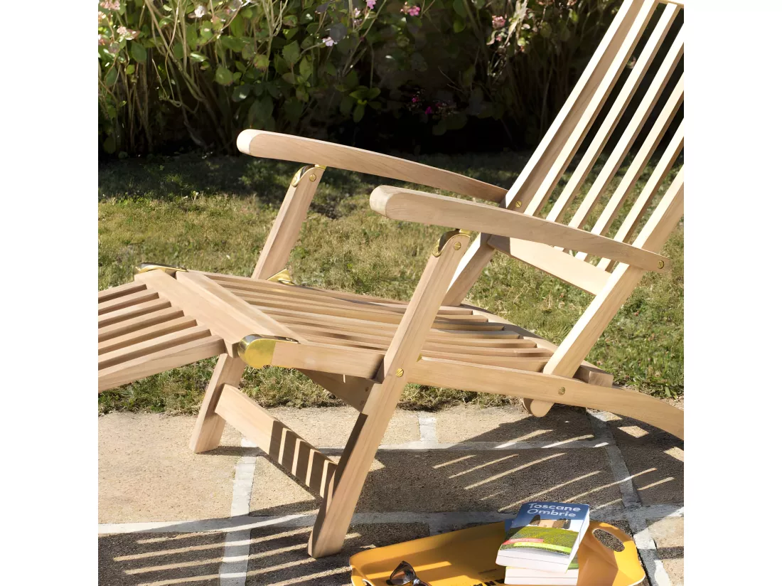 HARRIS - Chaise longue de jardin en bois teck brut