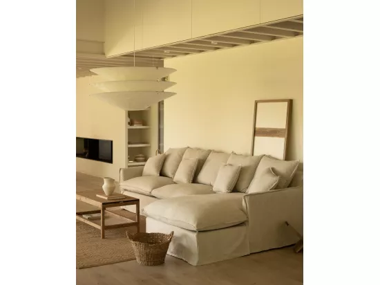 Canapé 4/5 places d'angle droite en coton et lin déhoussable beige
