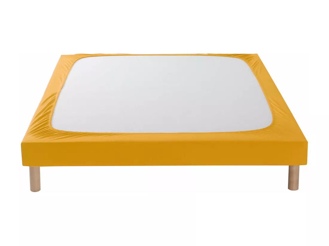 Cache-sommier coton jersey jaune moutarde 70x190 à 80x200