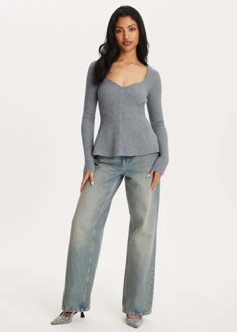 Trui peplum grijs (GRS.MEL)