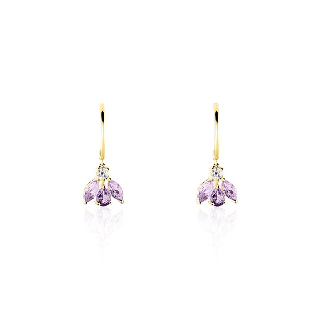 Boucles D'oreilles Pendantes Spring Or Jaune Améthyste Oxyde