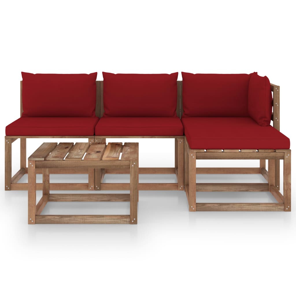 Salon de jardin palette meuble d'extérieur ensemble de mobilier 5 pièces et coussins bois de pin imprégné