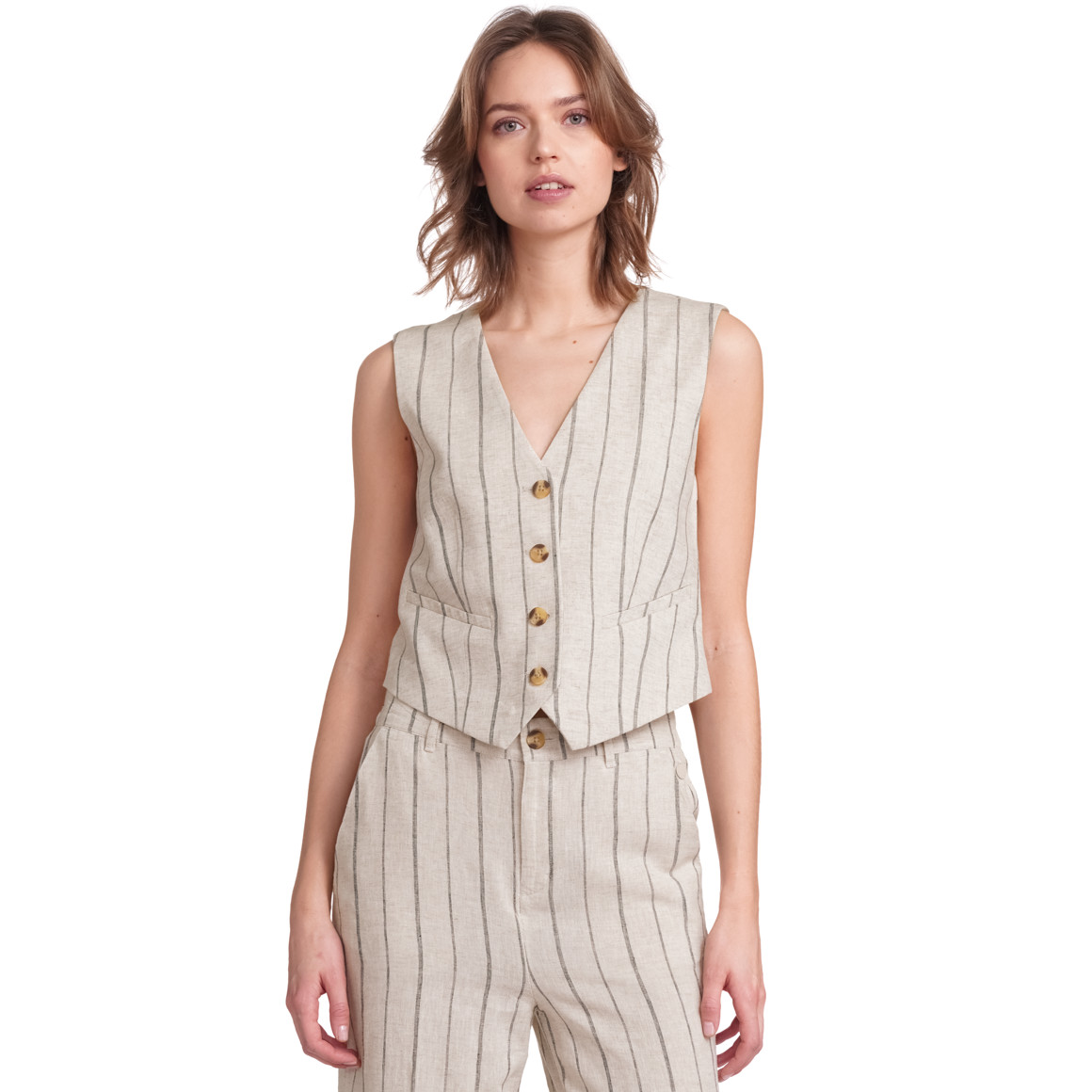 Gina Collection Damen Leinen-Weste mit Streifen creme