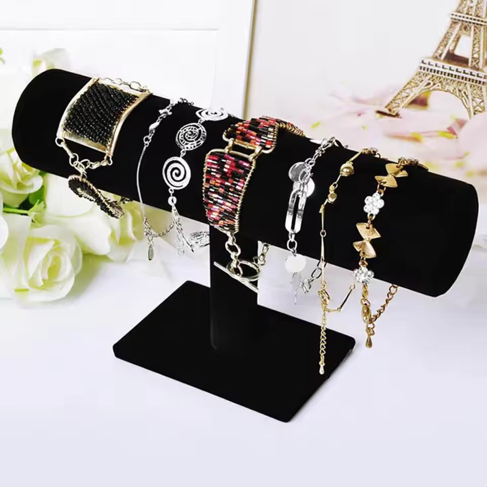 Praktischer Flanell Schmuck Ständer Halterung (23.5 x 7 x 16cm) - Schwarz