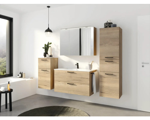 Badkamermeubelset NOBILIA Programma 2 BxHxD 101 x 59,1 x 48,7 cm Frontkleur eiken natuur met wastafelonderkast wit Greep zwart 246