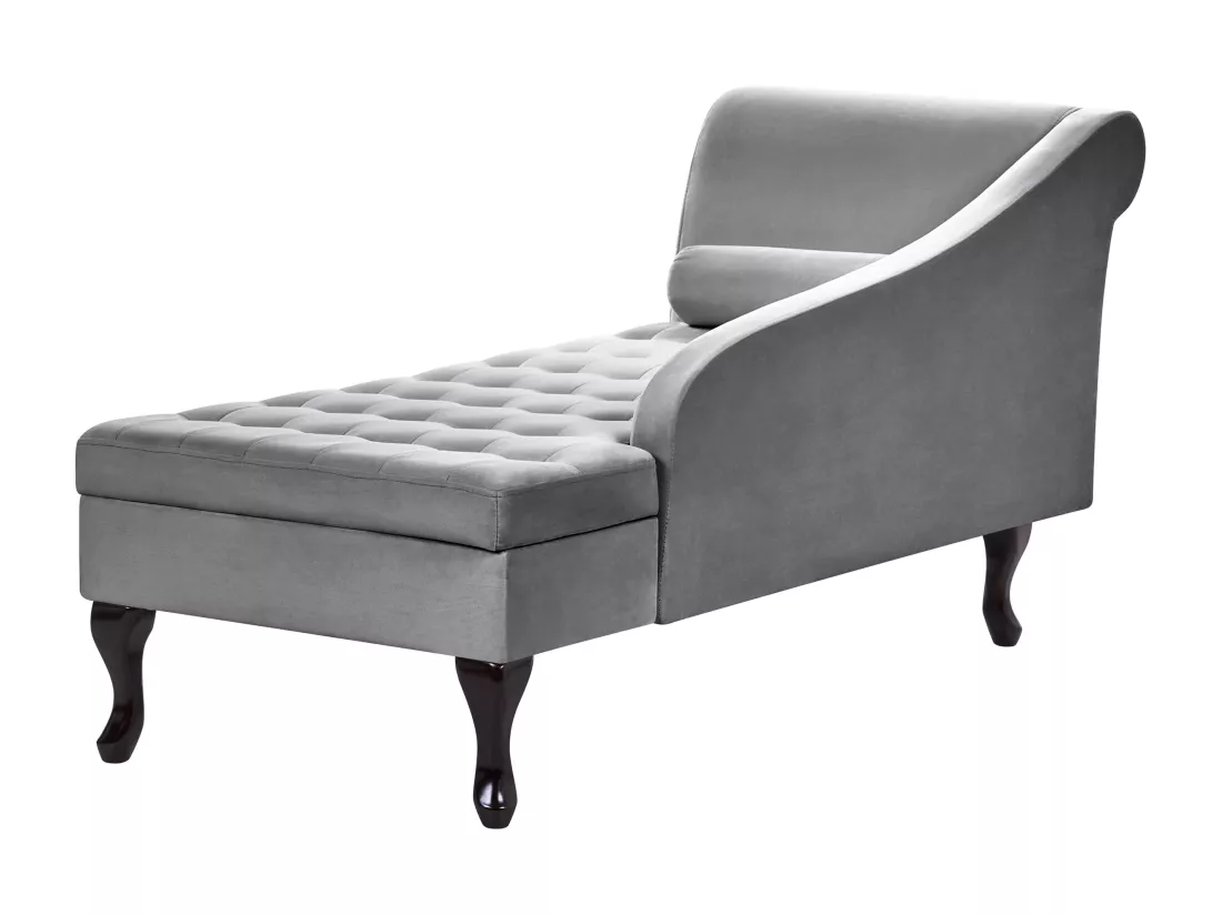 Chaise longue côté droite en velours gris clair avec rangement PESSAC