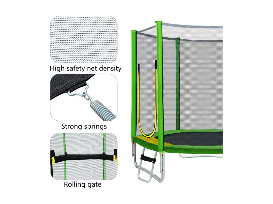 Trampoline de jardin extérieur certifié TÜV Rheinland - comprenant toboggan, filet de sécurité et accessoires - adapté aux enfants de plus de 3 ans - Vert