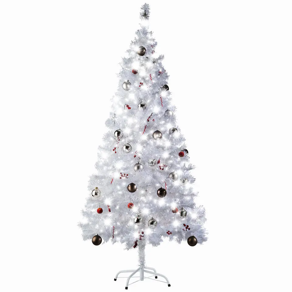 tectake Kunstkerstboom natuurgetrouw met metalen standaard wit, Wit
