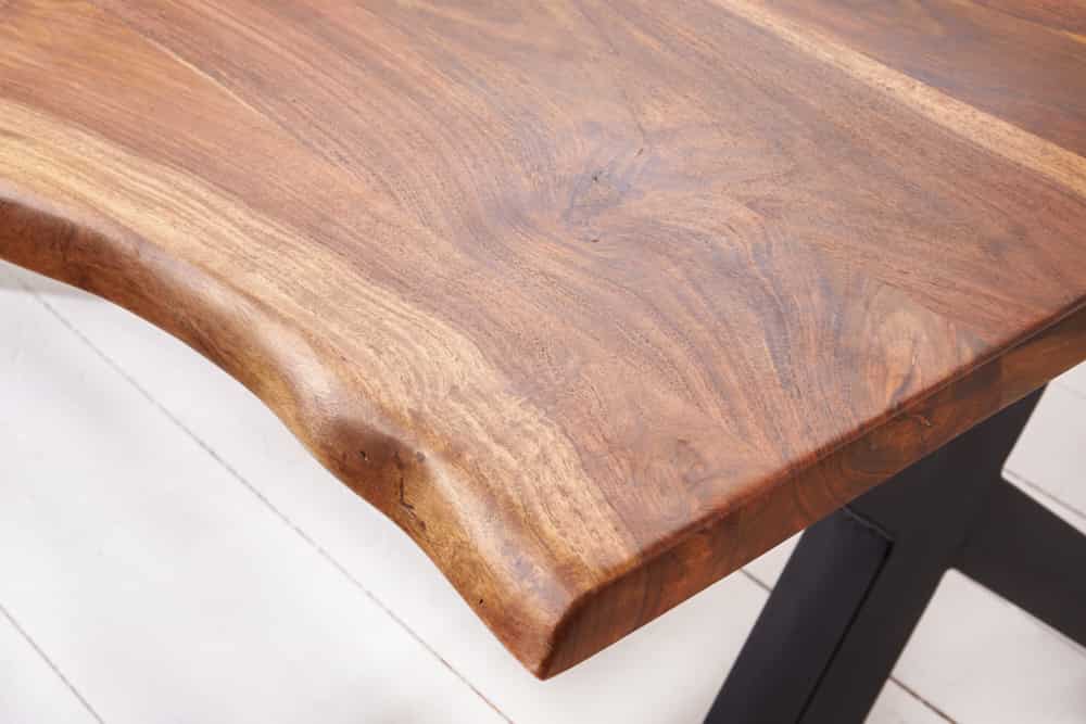 Massivholz Baumkanten Esstisch AMAZONAS 200cm braun Sheesham schwarzes Metallgestell