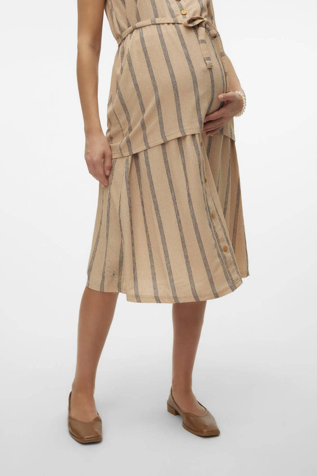 MAMALICIOUS gestreepte zwangerschapsrok MLMILA beige