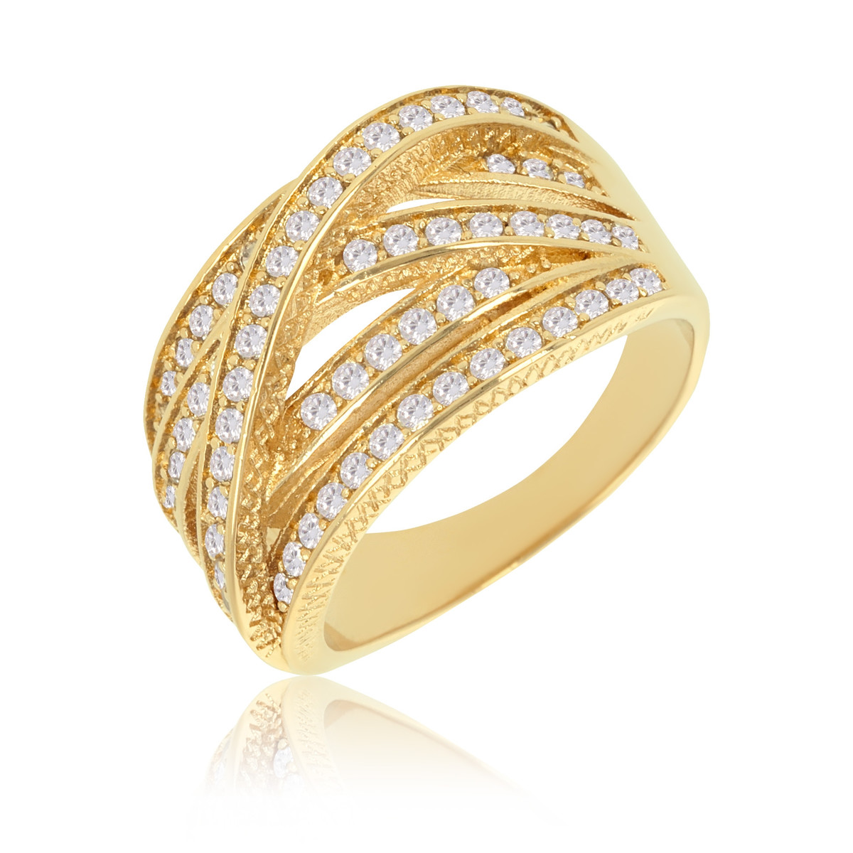Bague plaqué or anneaux entrelacés et cubic zirconia