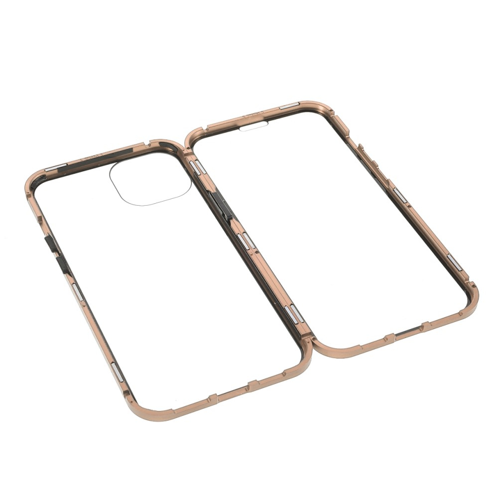 iPhone 13 Magnetische Alu Schutzhülle mit Panzer Glas Backcover   Displayschutz (Magnet-Technologie) - Gold