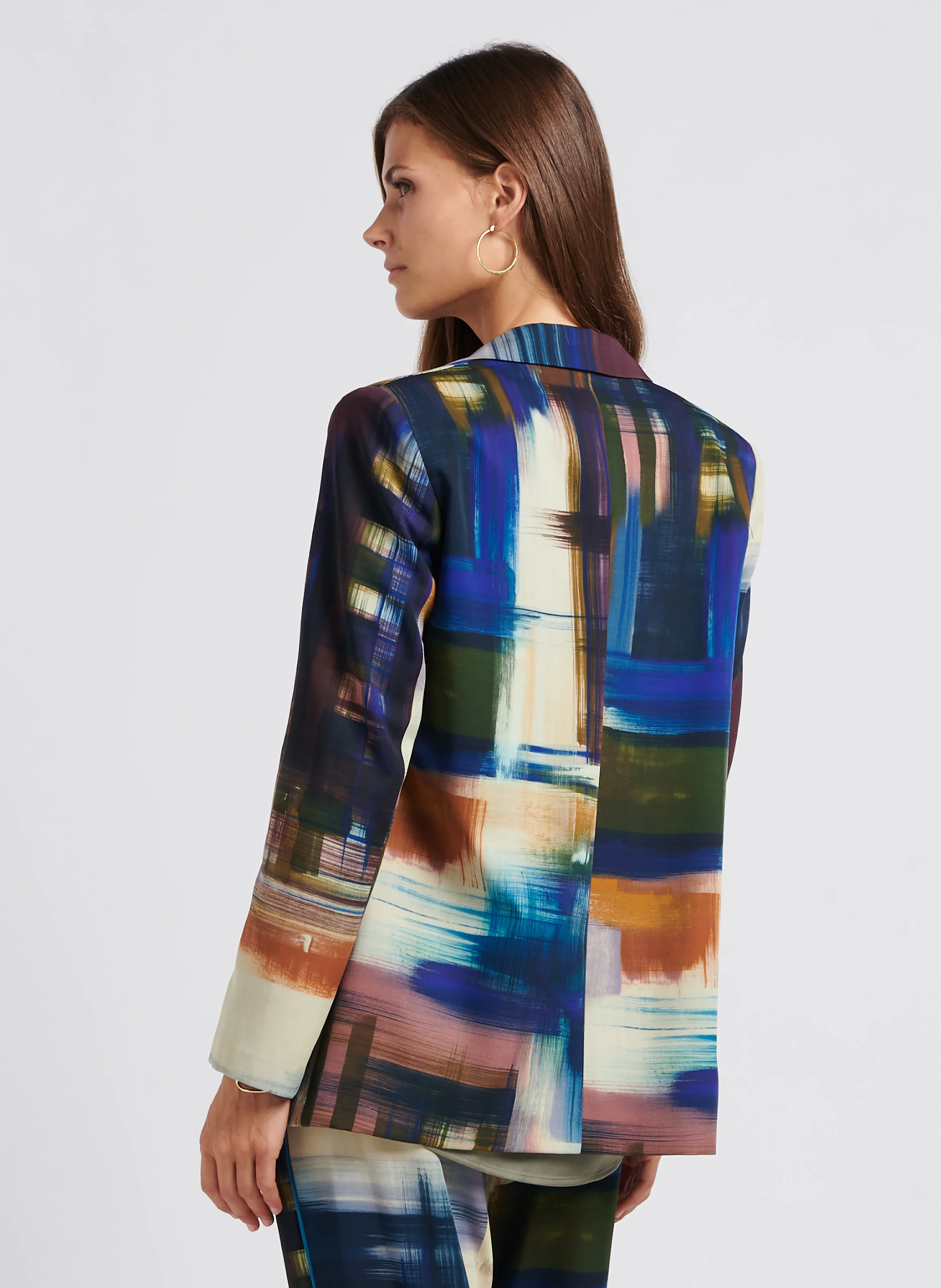 Veste tailleur droite à motif peinture | Bleu