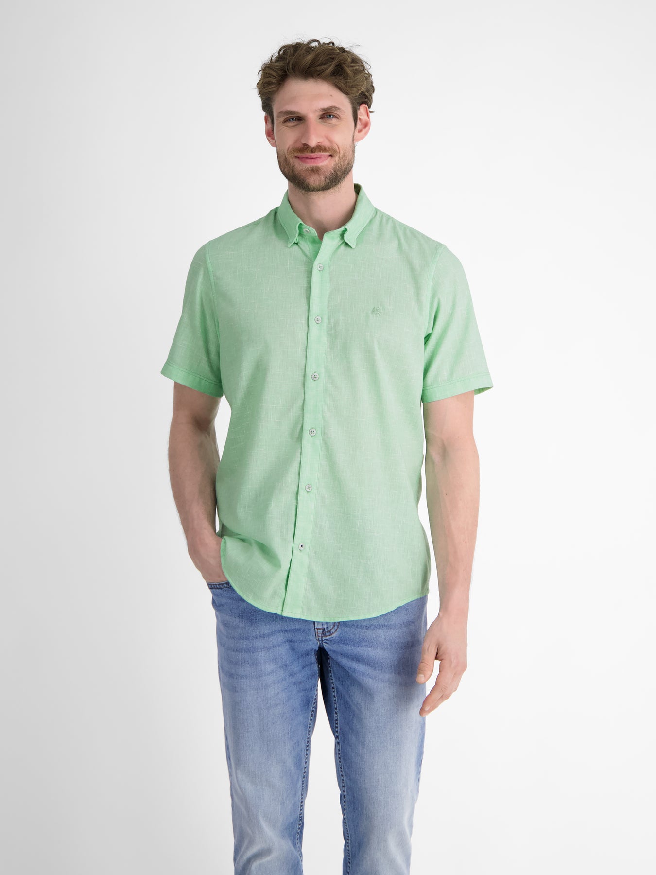 Kurzarmhemd mit verdecktem Button-down-Kragen