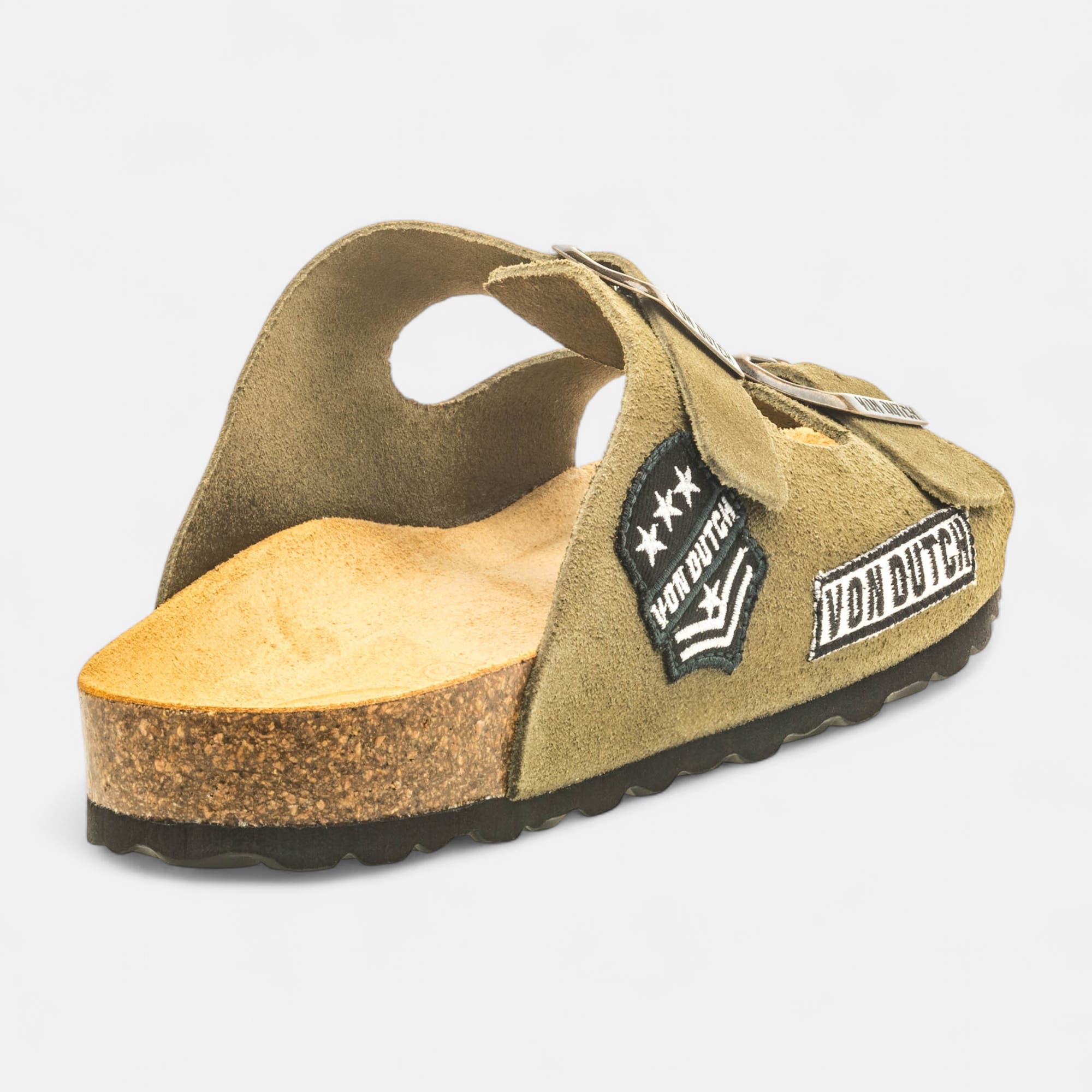 Mules semelle liège Homme en cuir kaki