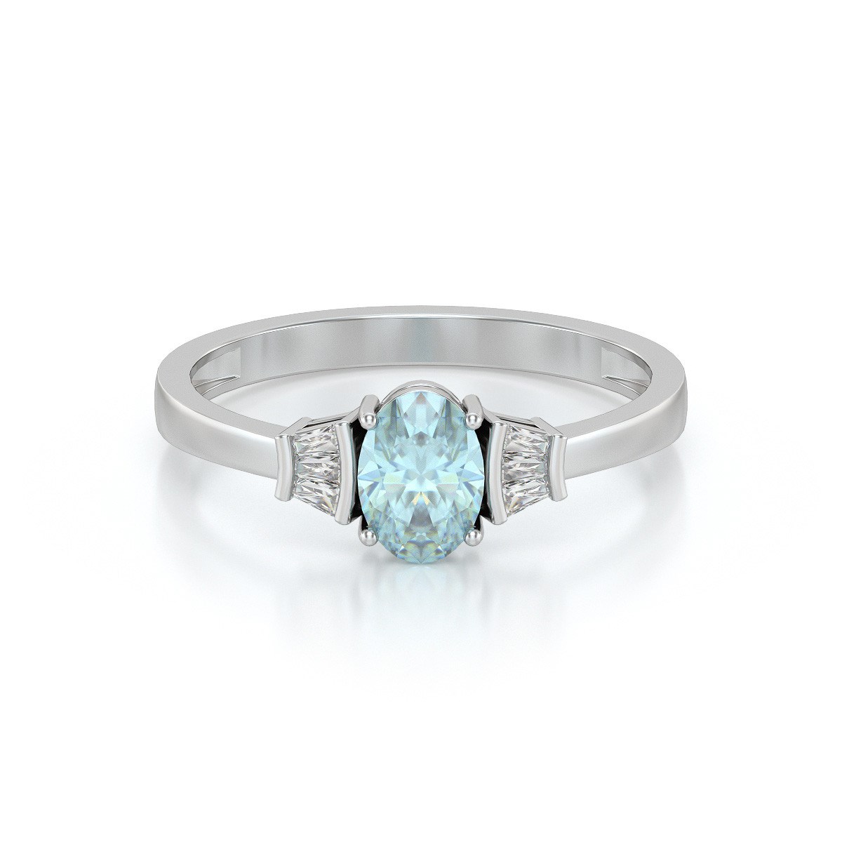 Bague ADEN Or 585 Blanc Aigue-Marine et diamants 1.99grs
