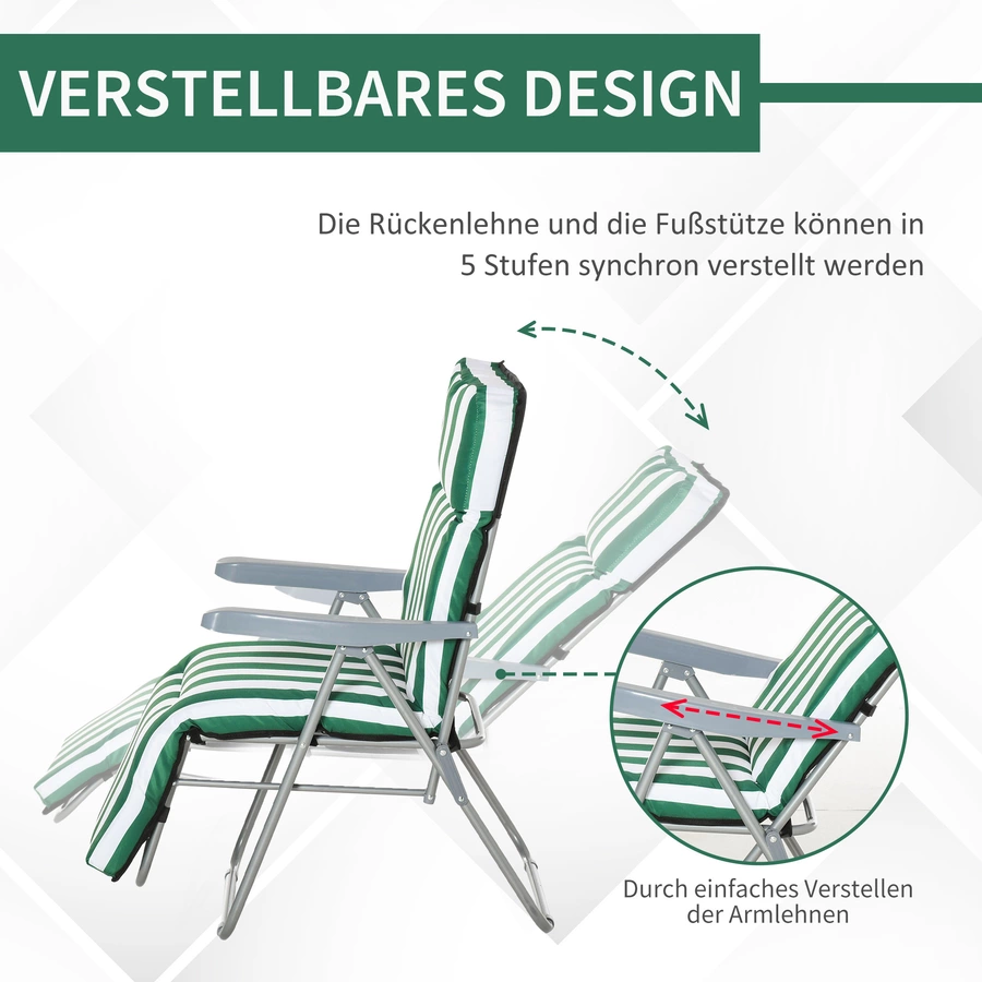Outsunny Gartenstühle mit verstellbarer Rückenlehne und Polster grün-weiß