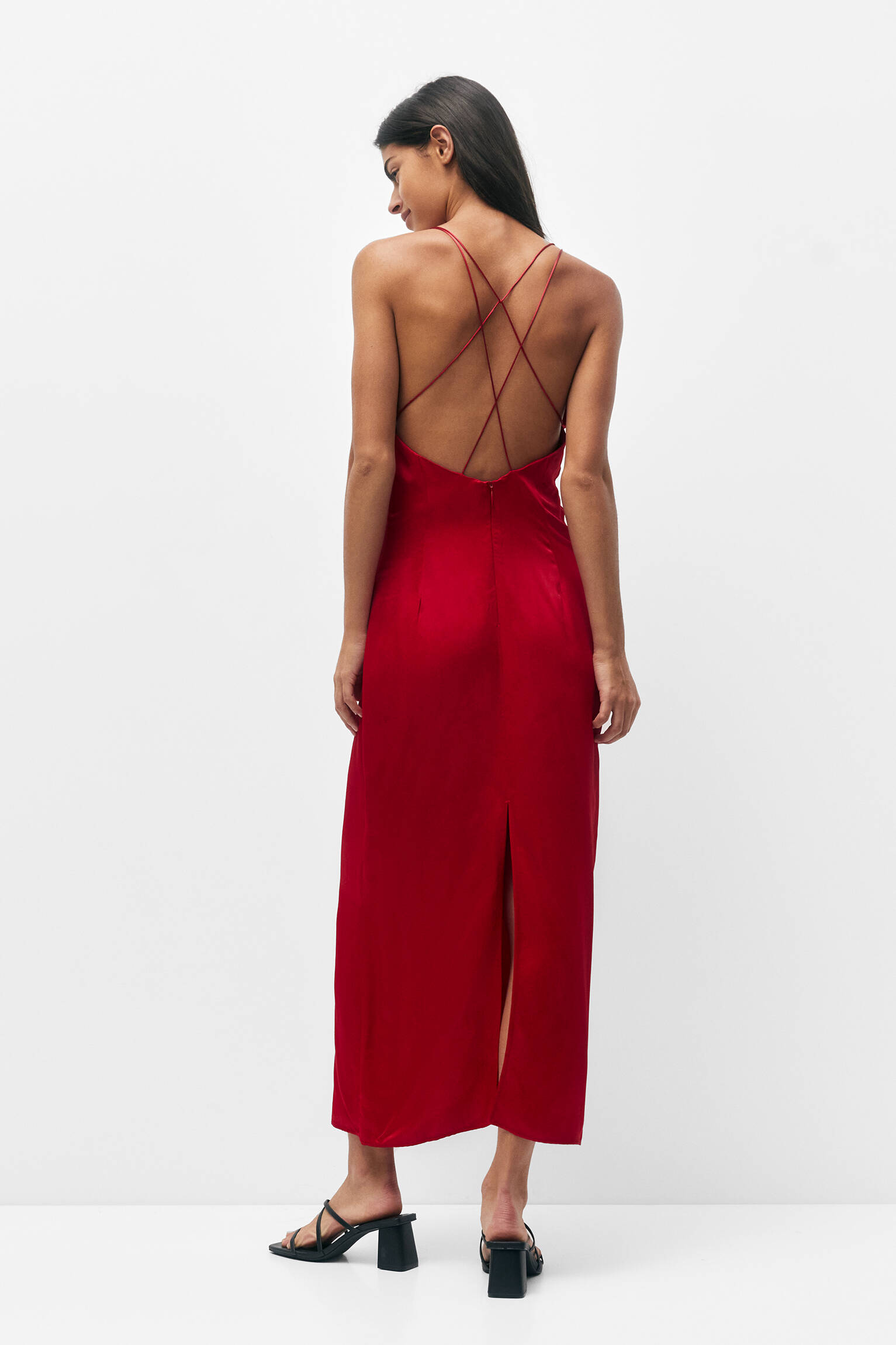 VESTIDO LONGO DE CETIM VERMELHO - VERMELHO
