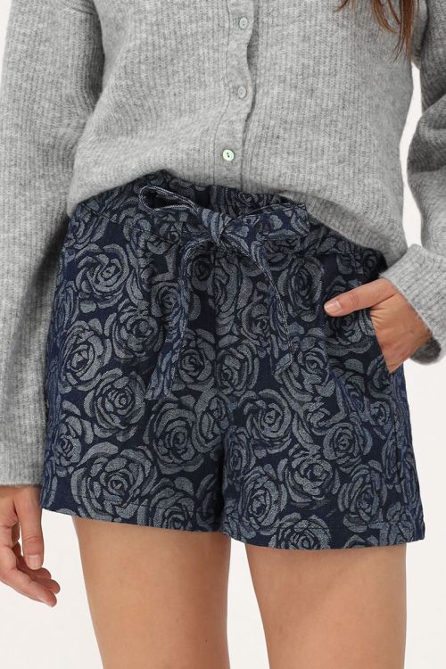 Blauwe denim short met rozen
