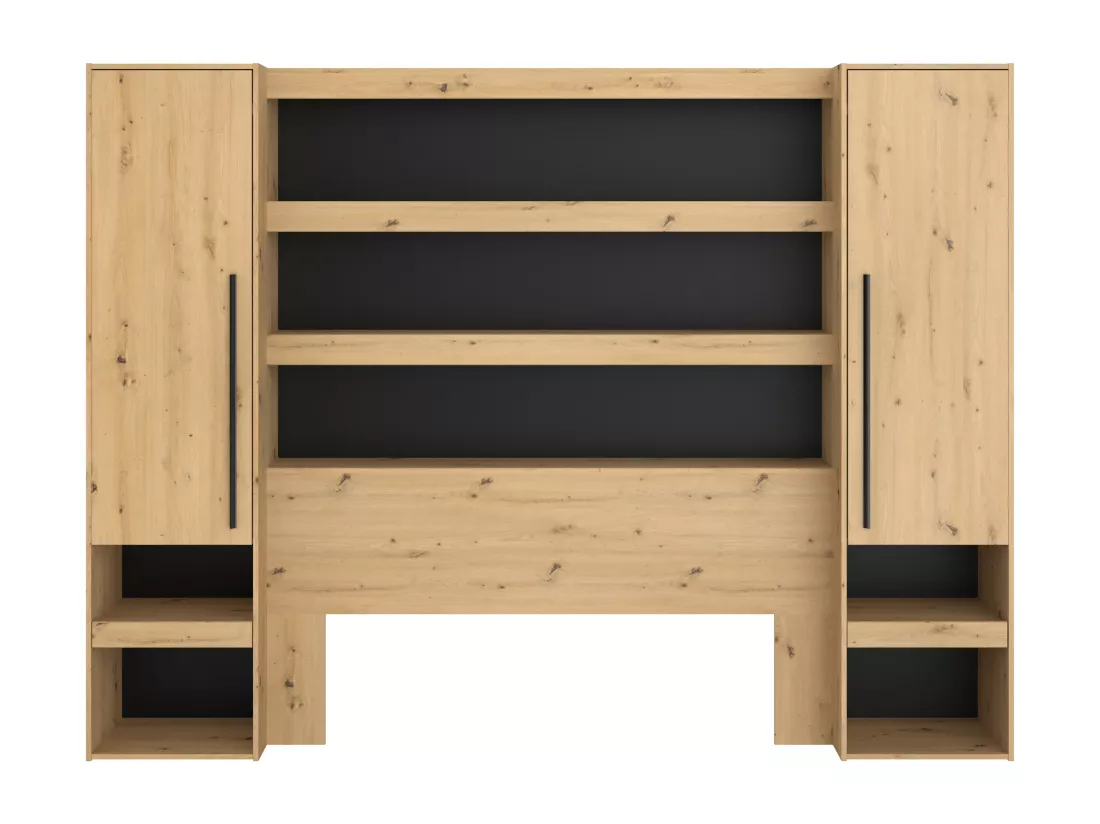 Pont de lit avec rangements et LEDs - L269 cm - Coloris : Naturel et noir - VARLY
