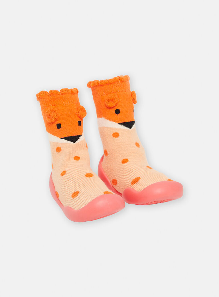 Chaussons chaussettes oranges et roses à imprimé à pois