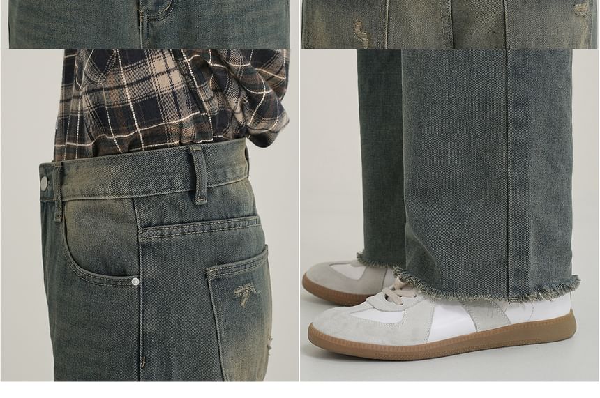 DAZO Studios - Mid Rise Washed Fray Straight Leg Jeans