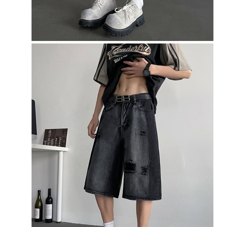 Filmas - Mid Rise Washed Distressed Wide Leg Jorts