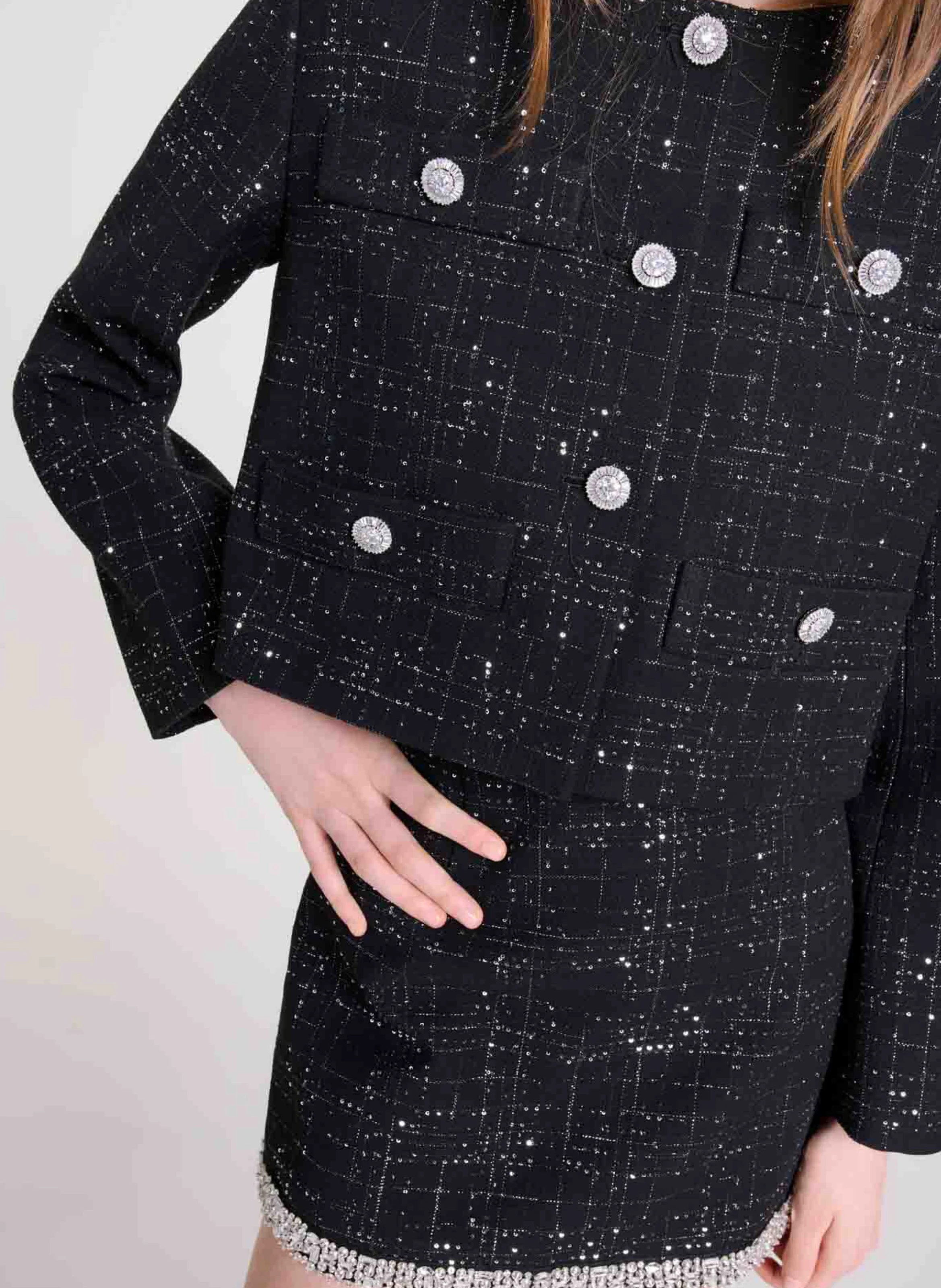 Veste courte brodée à strass | Noir