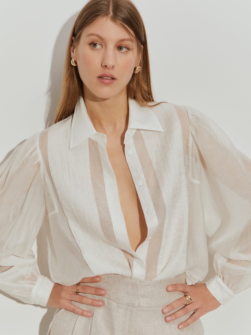 Camisa com pregas mistura de liocel