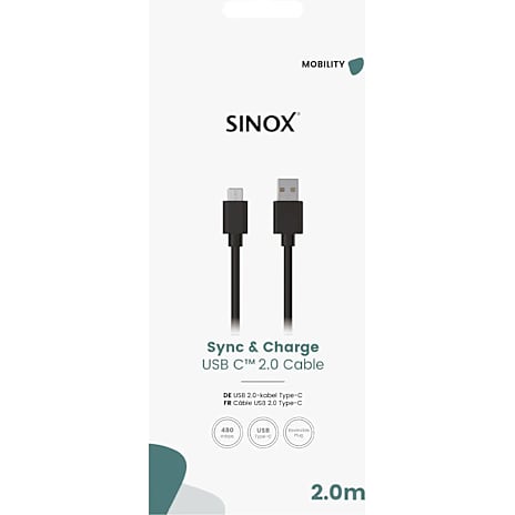 Sinox kabel 2 meter - sort
