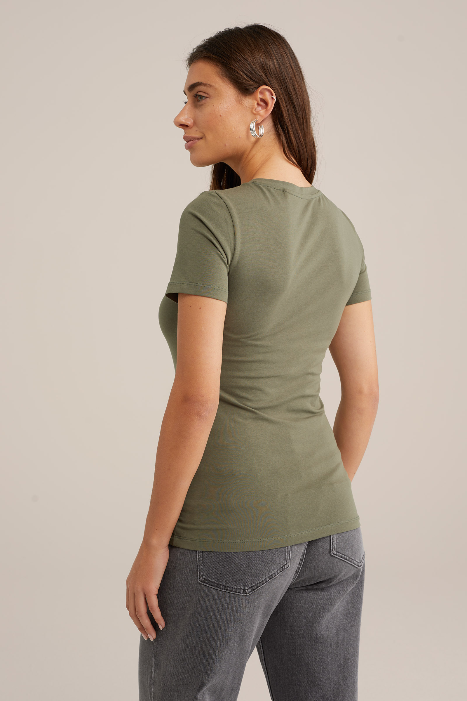 T-shirt met V-hals WE Fashion Mosgroen
