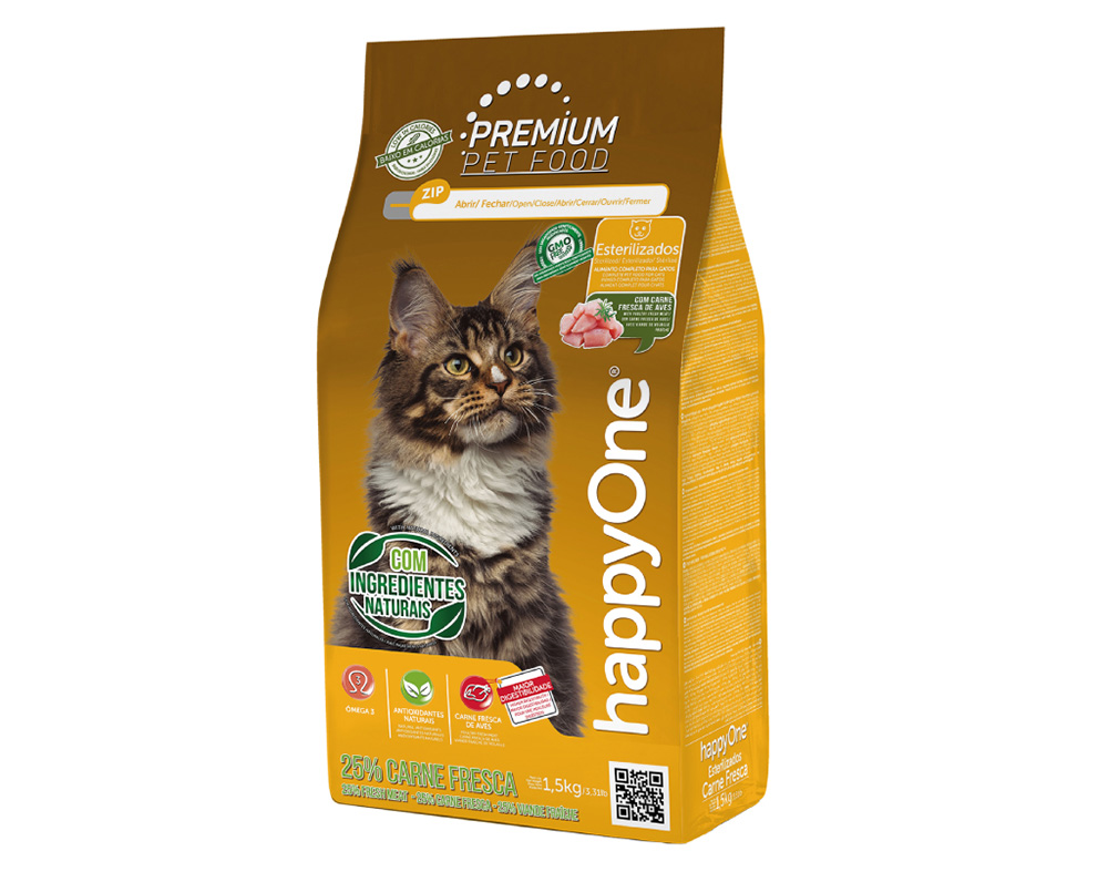 RAÇÃO PARA GATO HAPPYONE PREMIUM ESTERILIZADO CARNE FRESCA 1.5KG