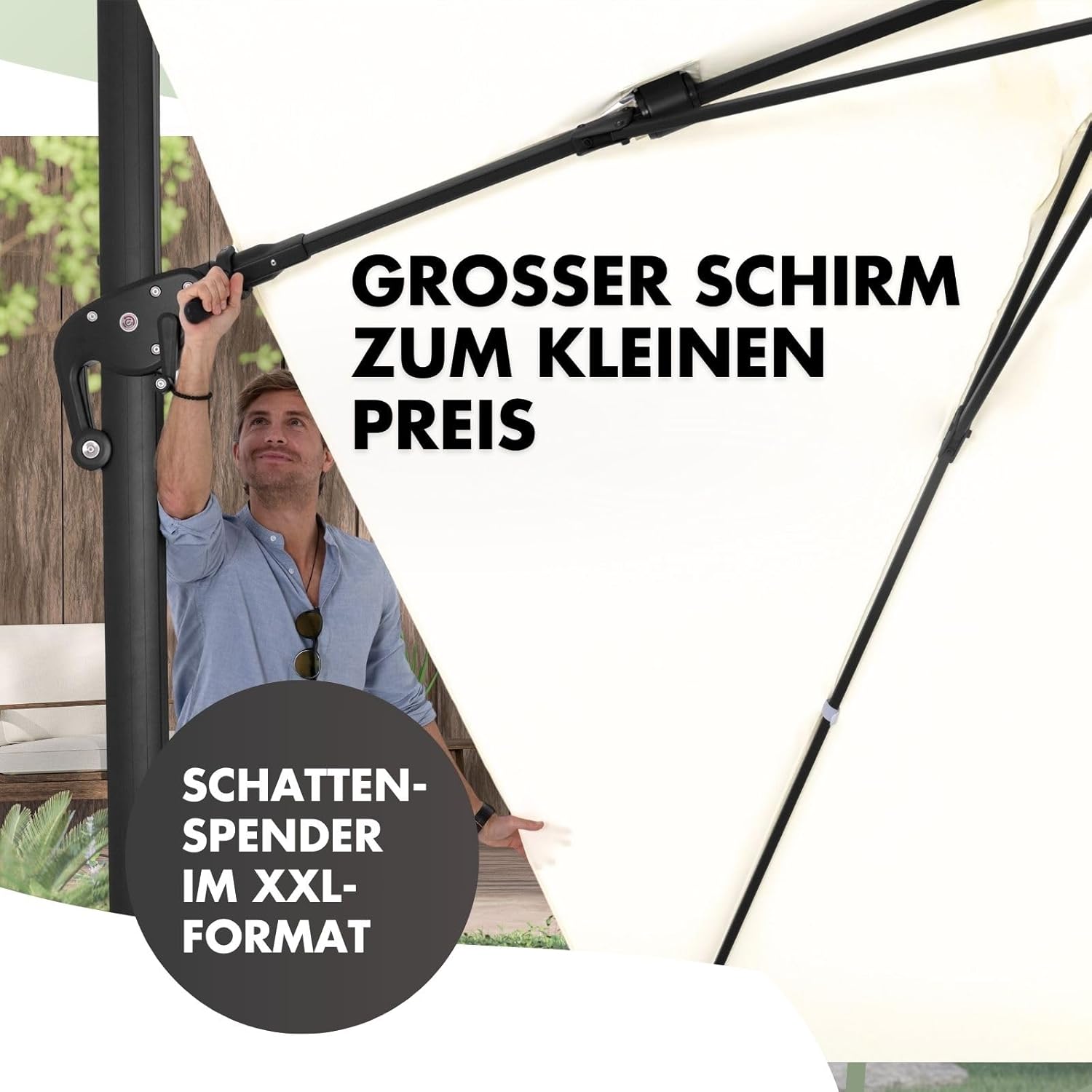 Doppler großer Pendelschirm Jack 400x300cm Natur I Sonnenschirm für Terrasse I Ampelschirm knickbar I Kurbelschirm UV-beständig aus Aluminium I Multifunktions-Pendelschirm