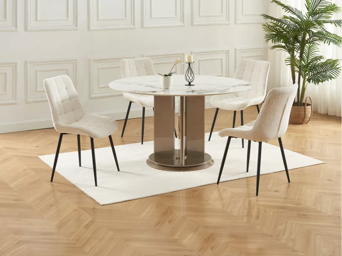 Lot de 2 chaises matelassées en tissu bouclette et métal noir - Blanc - OLLUA