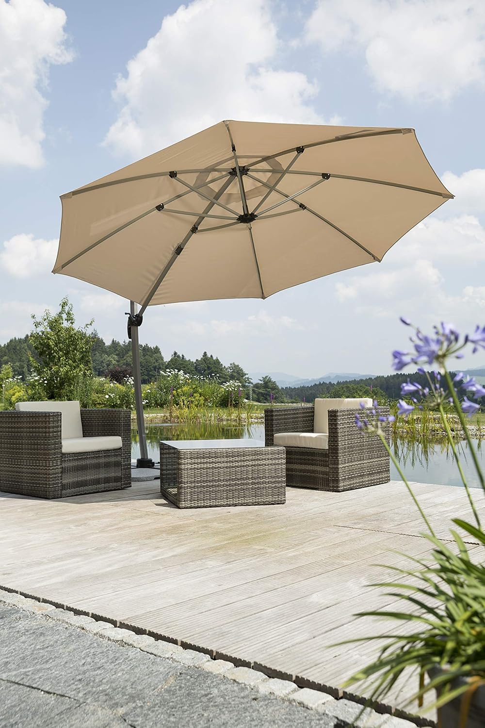 Schneider Sonnenschirm Rhodos Rondo, sand, 350 cm rund, 792-16, Gestell Aluminium, Bespannung Polyester, 22.4 kg